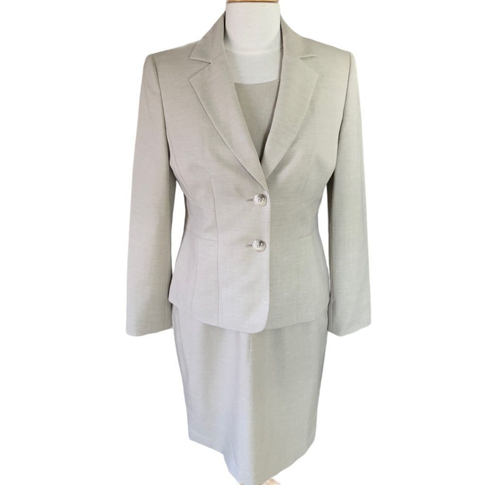 New! Le Suit Khaki 2 pc Suit Jacket Blazer Dress Skirt NWT Brown Tan size 10 8